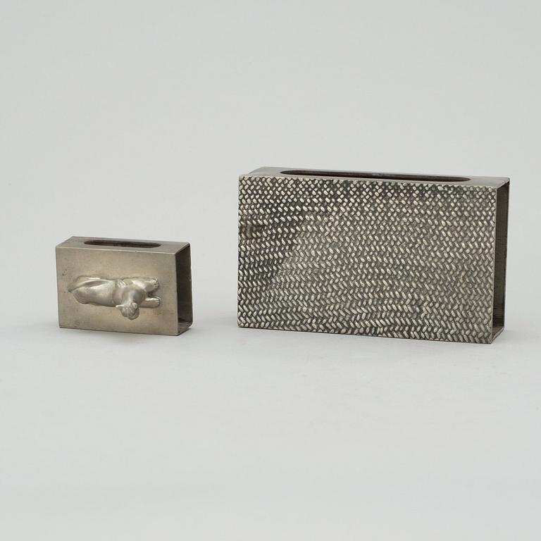 Two Svenskt Tenn pewter matchbox cases, Stockholm, the larger one stamped 1956.