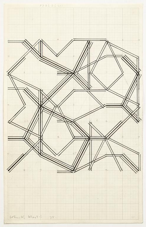 Kenneth Martin, mixed media on paper, 3 pcs, signed and dated -75.