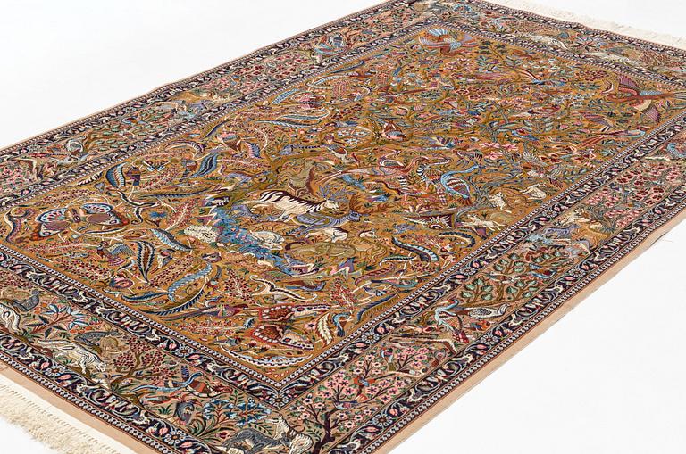 Matta, old, Isfahan, part silk, signerad Shabani, ca 246 x 161 cm.