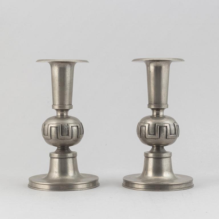 A pair of pewter candle holders by Edvin Ollers, 1952.