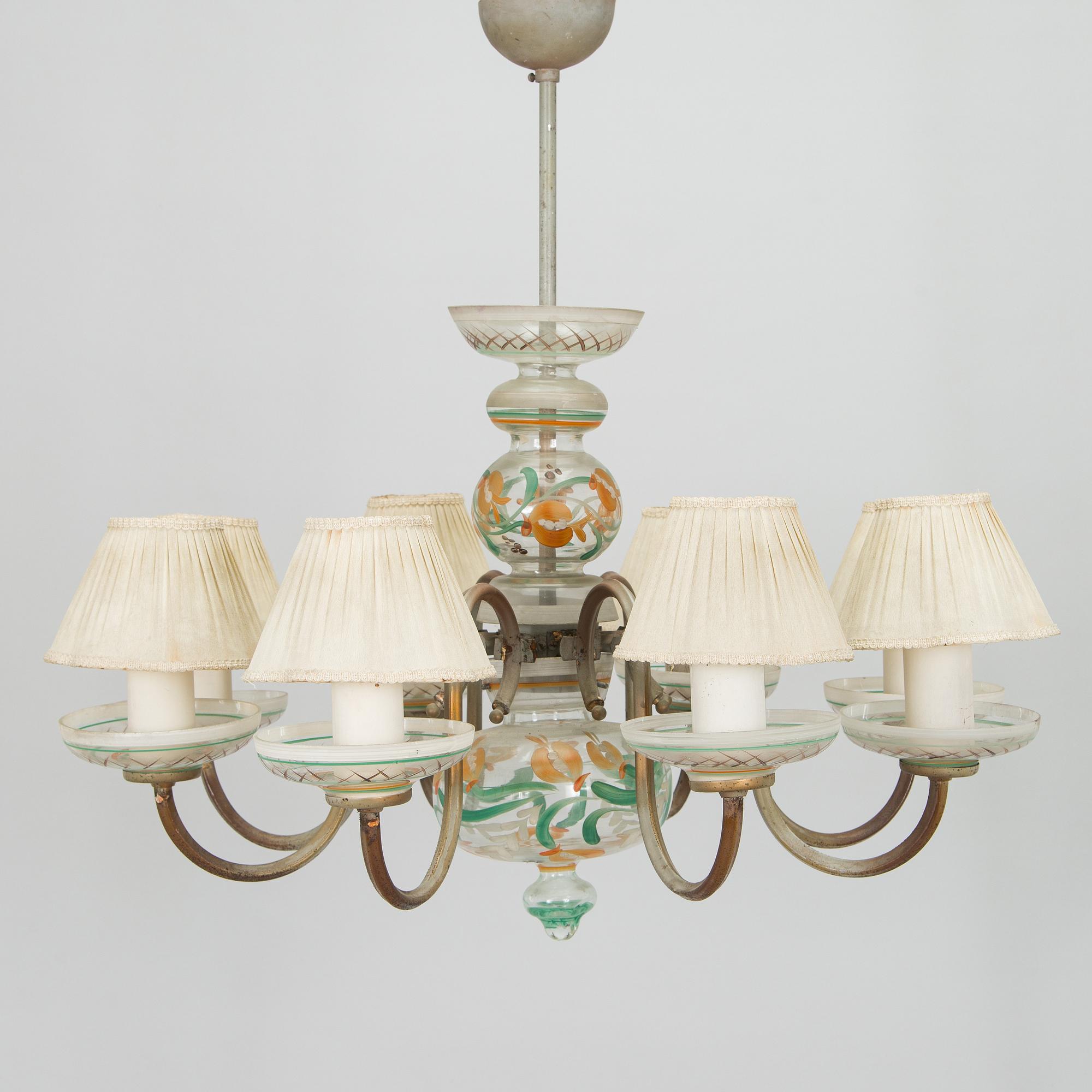 Paavo Tynell, A 1940s '1752/8' chandelier, for Taito and Kauklahden Lasitehdas. Finland.