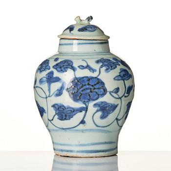 A blue and white jar with cover, Ming dynasty (1368-1644).