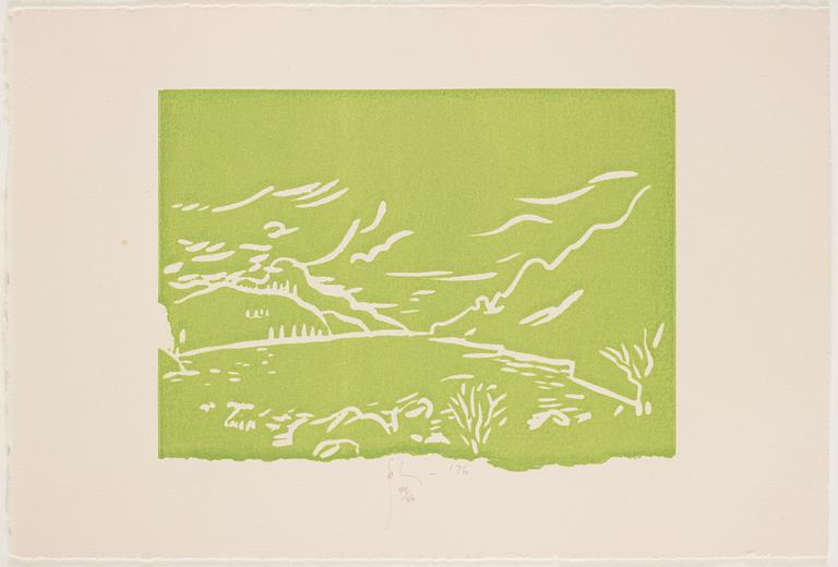 Barry Flanagan, linoleum cut. Signed and numbered 45/50. Dated -76.