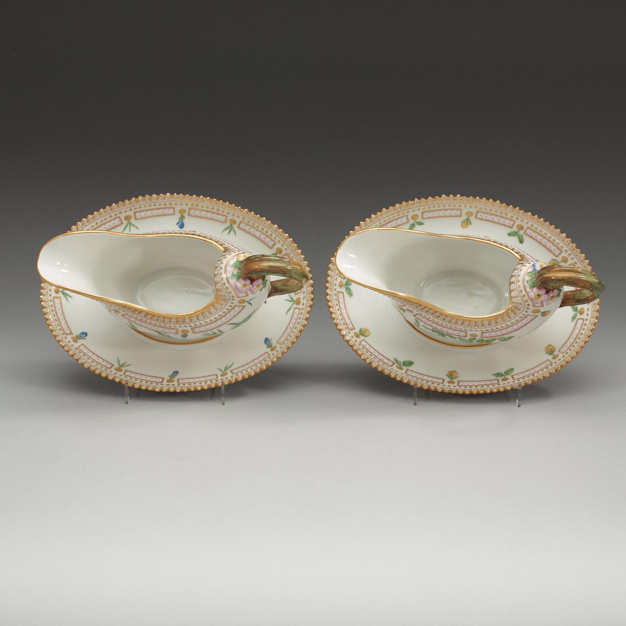 A pair of Royal Copenhagen 'Flora Danica' sauce boats, Denmark, 20th Century.