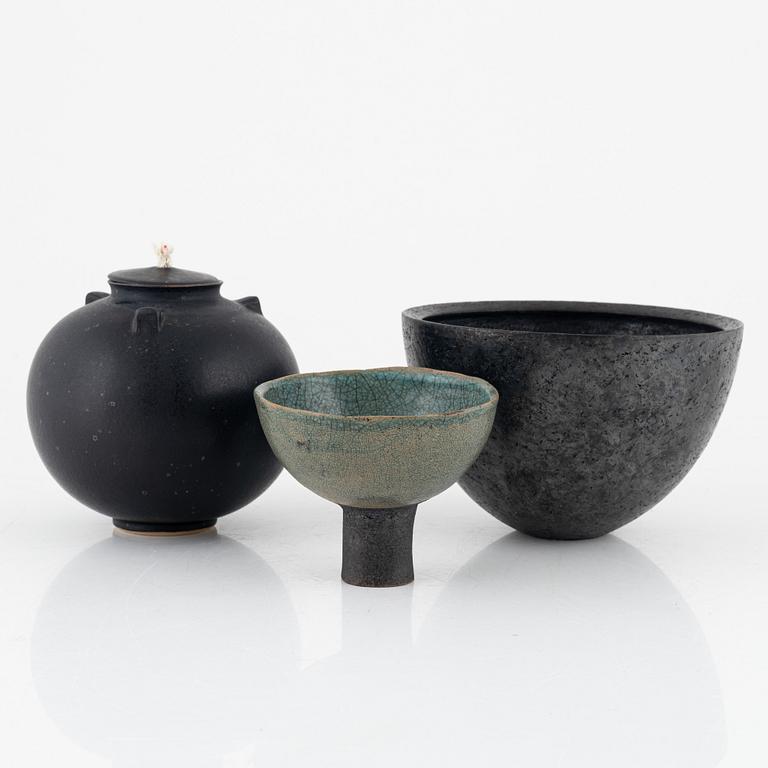 Bowls, a pair, and an oil lamp, by Ulrika Wallin among others, circa 2000.