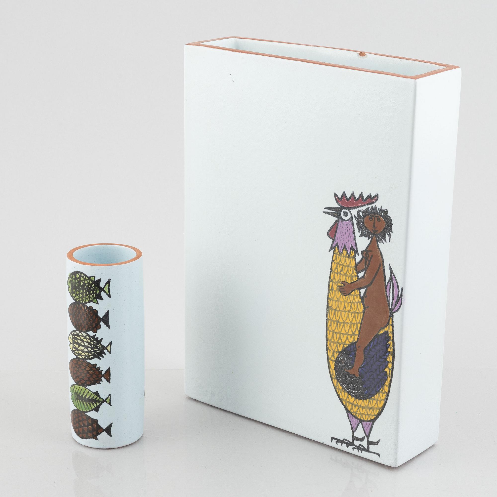 Stig Lindberg, two faience vases, from the 'Karneval' series, Gustavsberg.