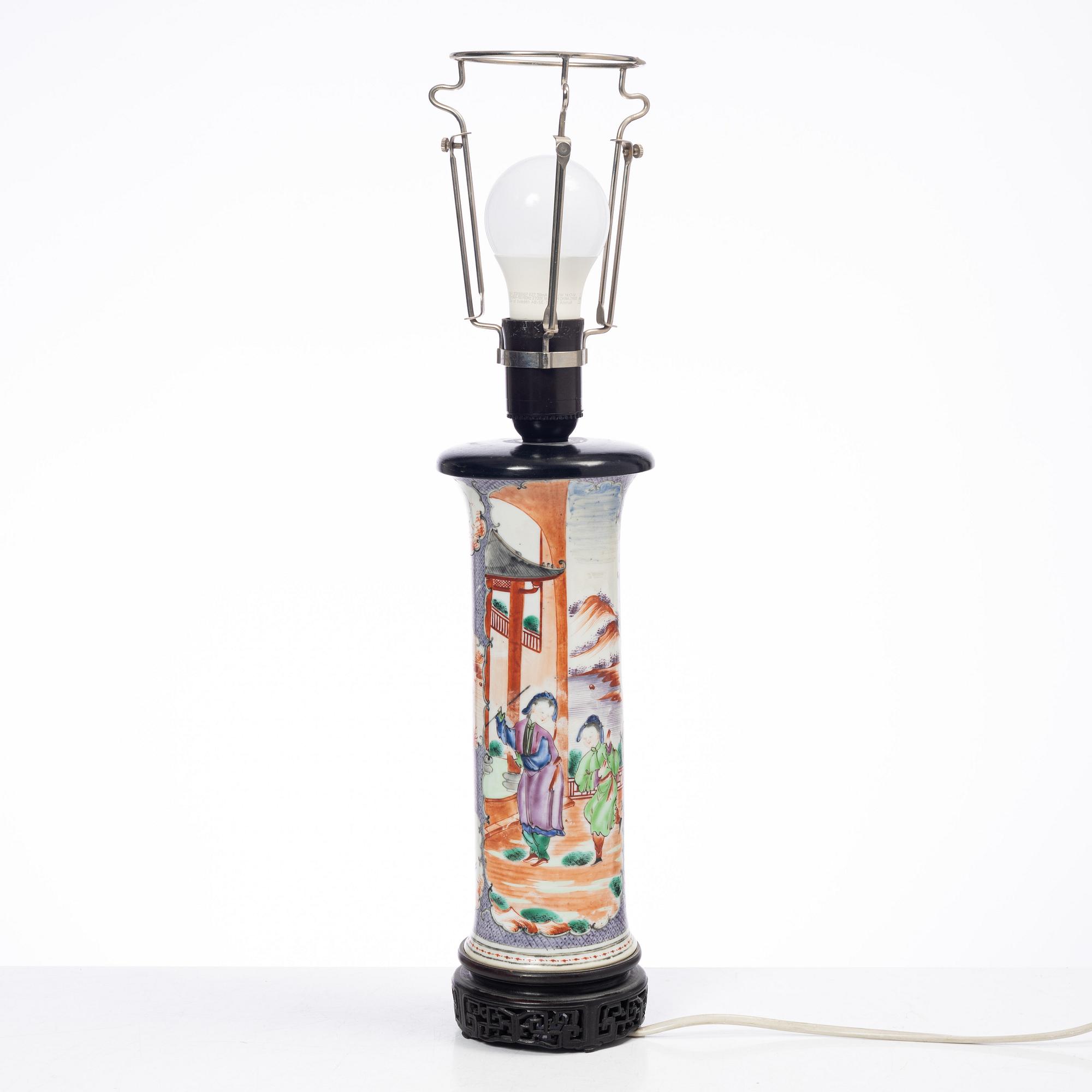 A famille rose vase/table lamp, Qing dynasty, 18th century.