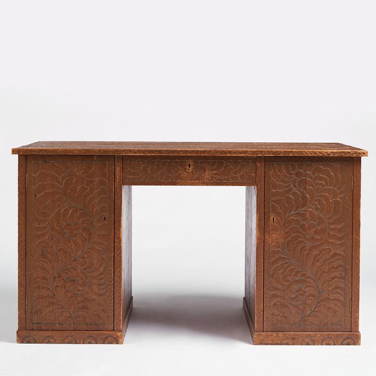 Otto Wretling, tillskrivet, skrivbord, "partner's desk", med två stolar, tidigt 1900-tal, jugend.