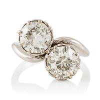 A W.A. Bolin ring in platinum set with two old-cut diamonds.