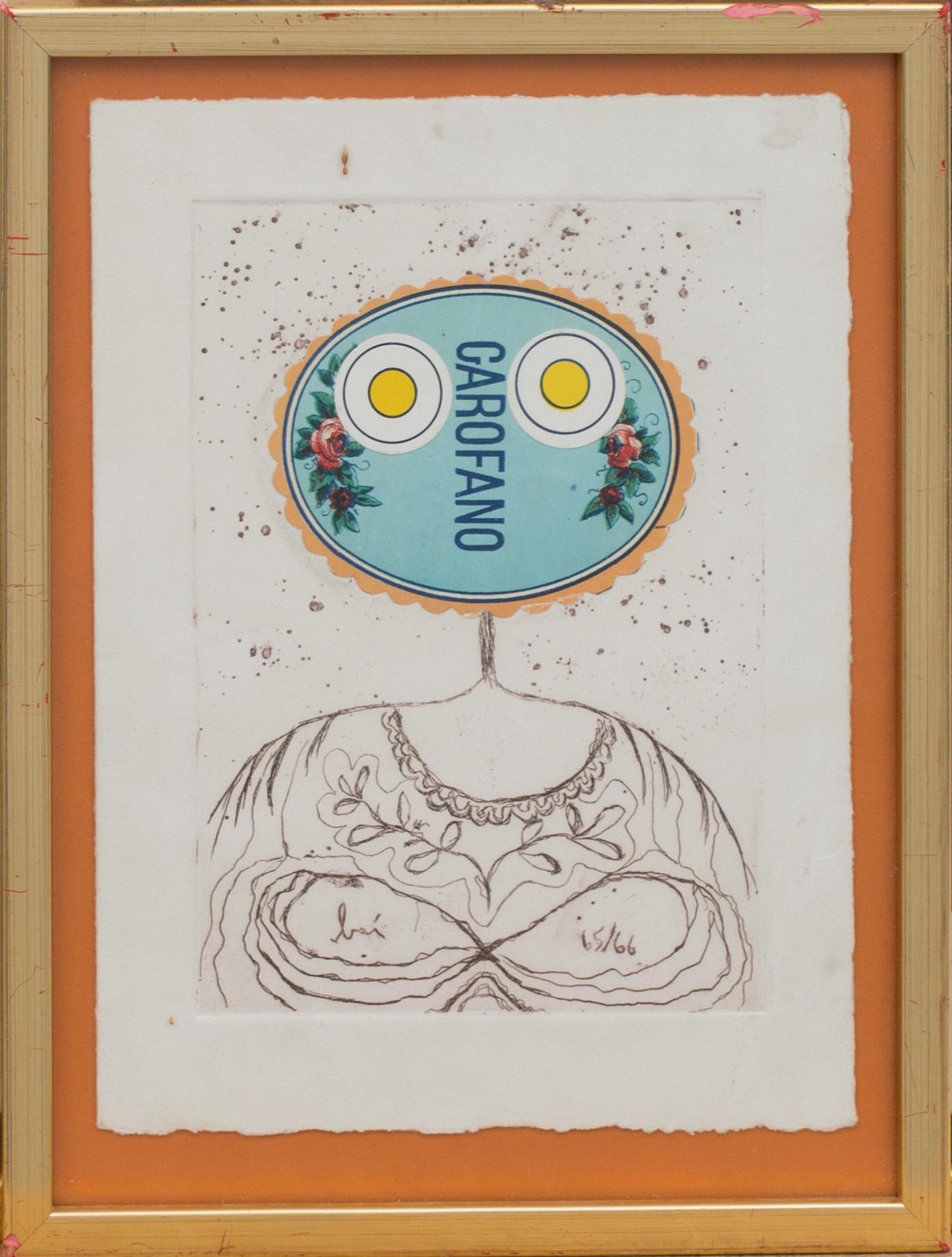 ENRICO BAJ, etsning och collage, signerad(i trycket) numrerad 65/66. ? i tryck.