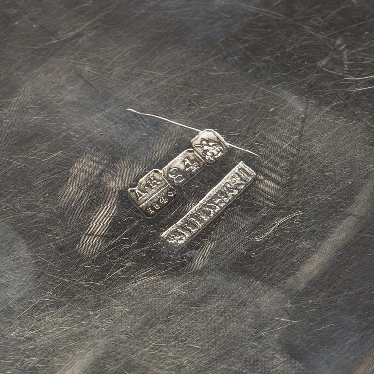 A Russian 19th century silver plate mark of Ivan Gubkin (probably) assayer AA Kovalsky Moscow 1846, weight ca 348 gr.