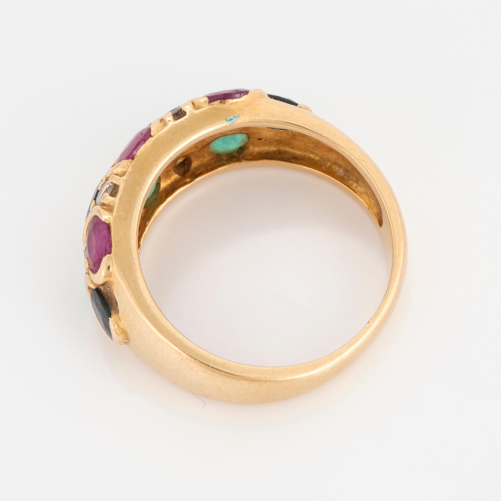 RING, with emerald, ruby, sapphire and diamonds.