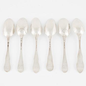 Six Swedish silver table spoons, 18th-19th century.