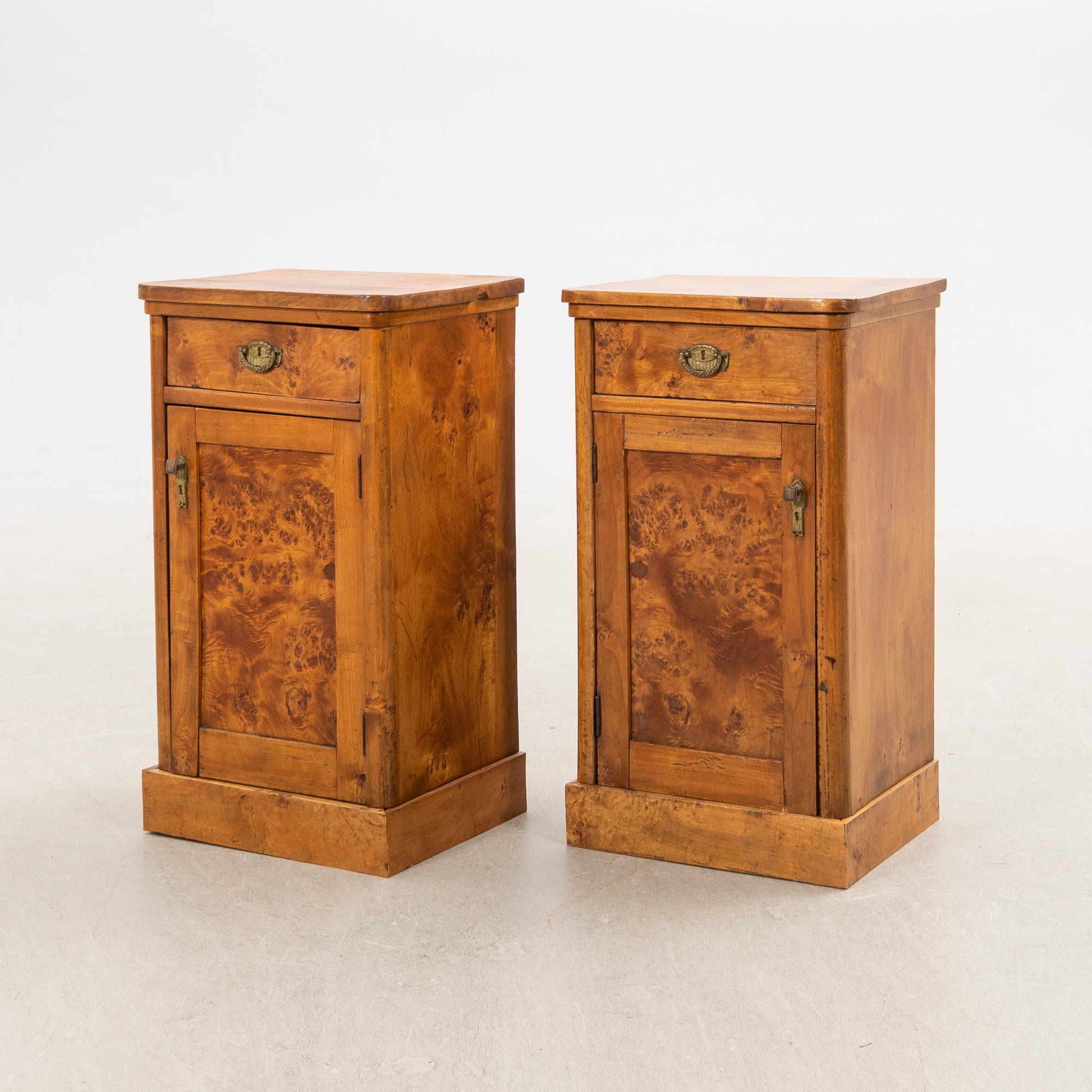 Bedside tables, a pair, first half of the 20th century.