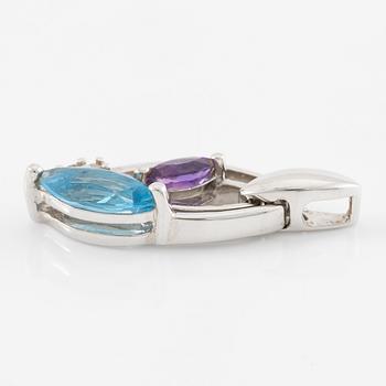 Pendant in 18K white gold with topaz, amethyst, and small brilliant-cut diamonds.