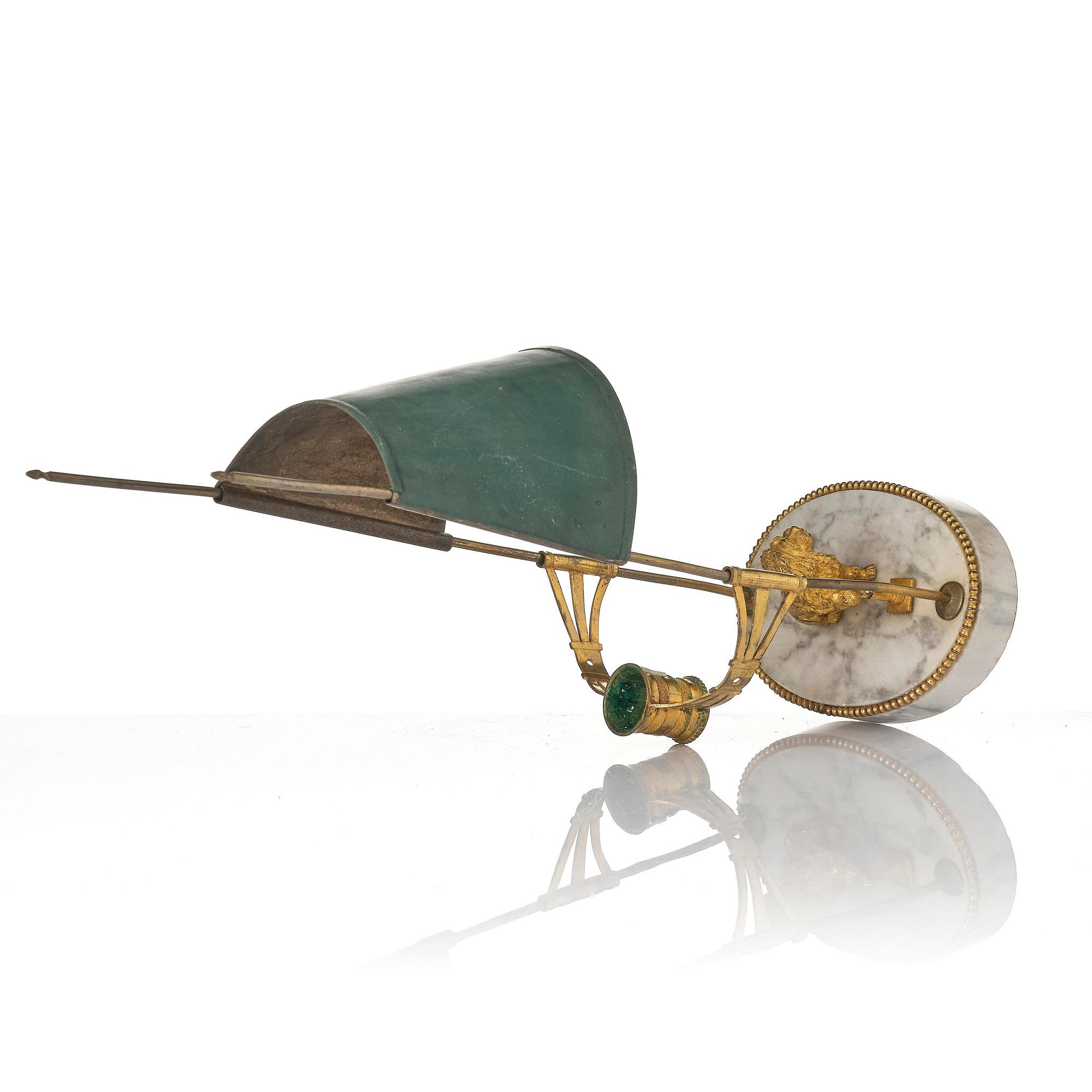 A late Gustavian gilt brass, marble and tole reading lamp, late 18th century.