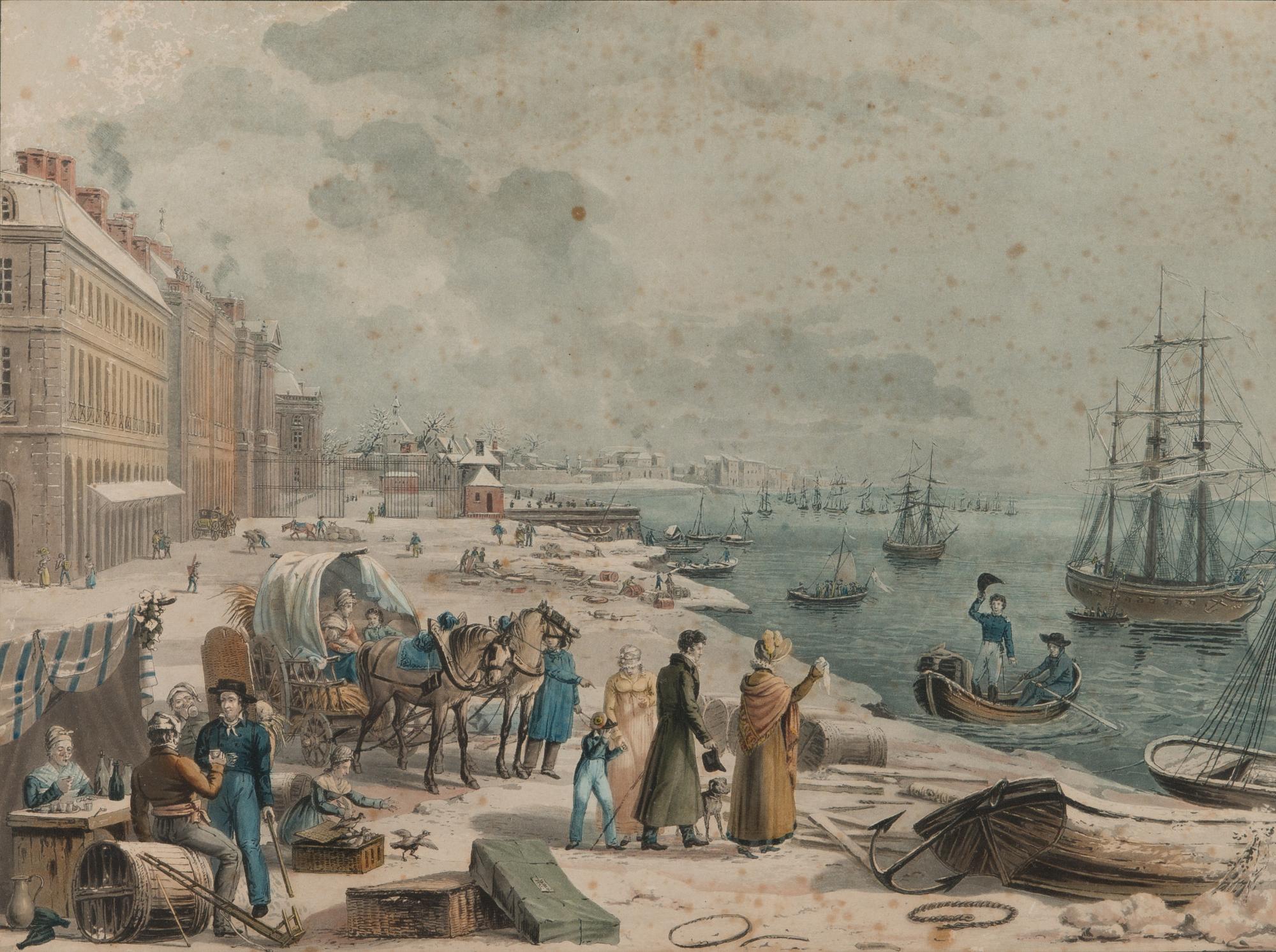 JEAN PIERRE MARIE JAZET, handkolorerad etsning, 1800-talets början.