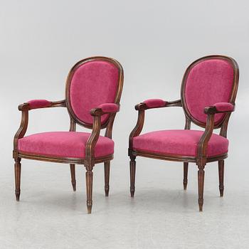 A pair of  Gustavian style armchairs,  first half of the 20th century.