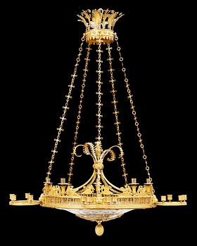 A gilt bronze and glass 25-light hanging lamp, attributed to C. Rossi and A. Schreiber, St Petersburg circa 1815.