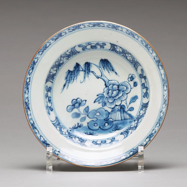 A matched set of 12 blue and white dessert dishes, Qing dynasty, 18th Century.