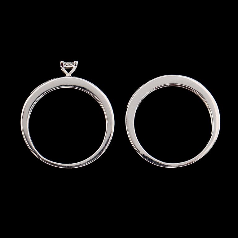 RINGAR, 2 st, 10K vitguld, diamanter tot ca 0.16 ct.
