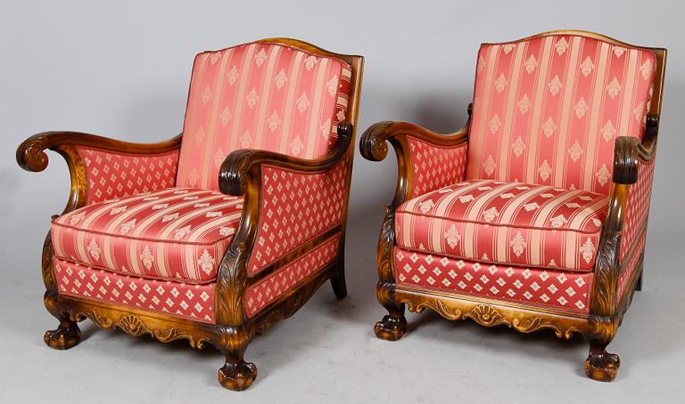 SALONGSMÖBEL, 4 del, Chippendalestil, 1930-tal.