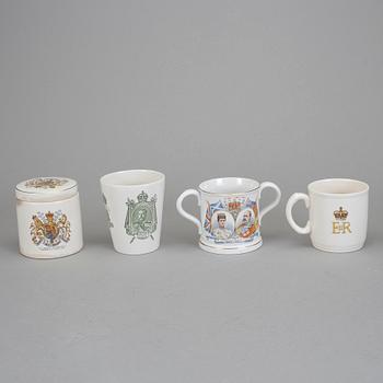 KUNGLIGA KRÖNINGSSOUVENIRER, 7 st, porslin, England 1902-53.