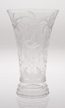 An Edward Hald engraved glass vase, Orrefors 1925.