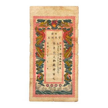 979. A 'Xinjiang Old Dragon Note', Qing dynasty, Guangxu period (1871-1908).