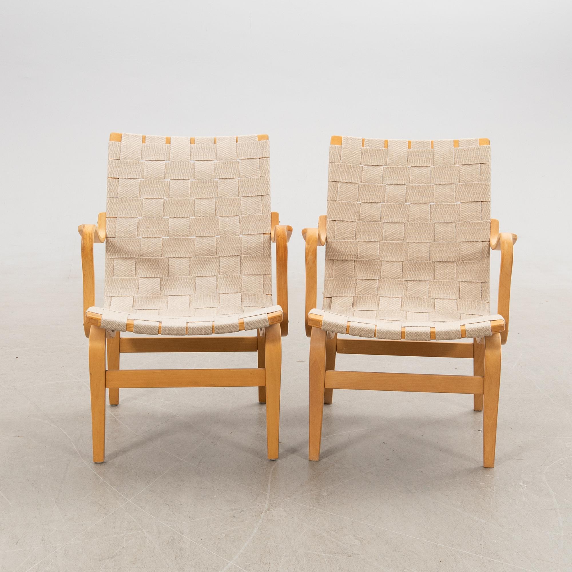 Bruno Mathsson, Armchairs/Chair pair, "Eva", Karl Mathsson Company, late 20th century.