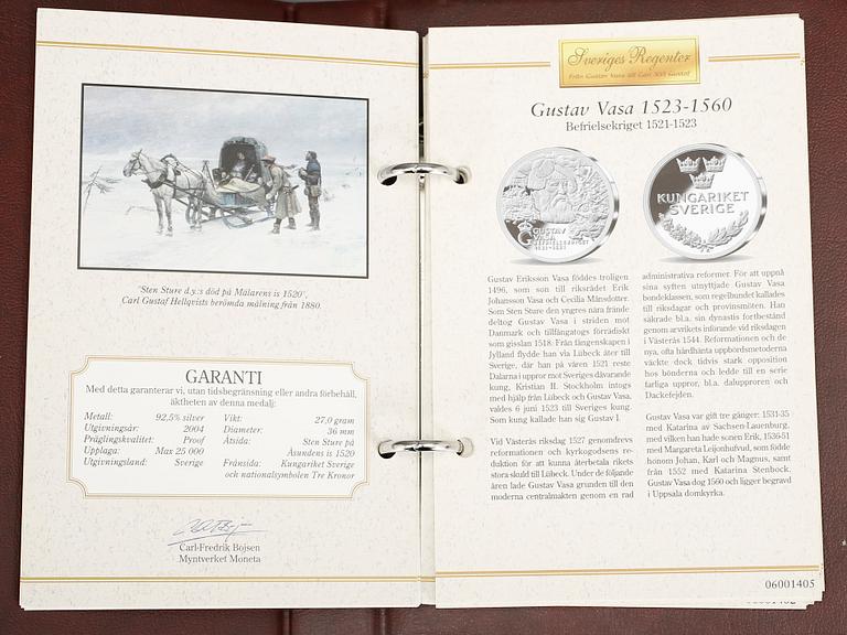 MINNESMYNT, 23 st, sterlingsilver, "Sveriges regenter", ca 621 g.