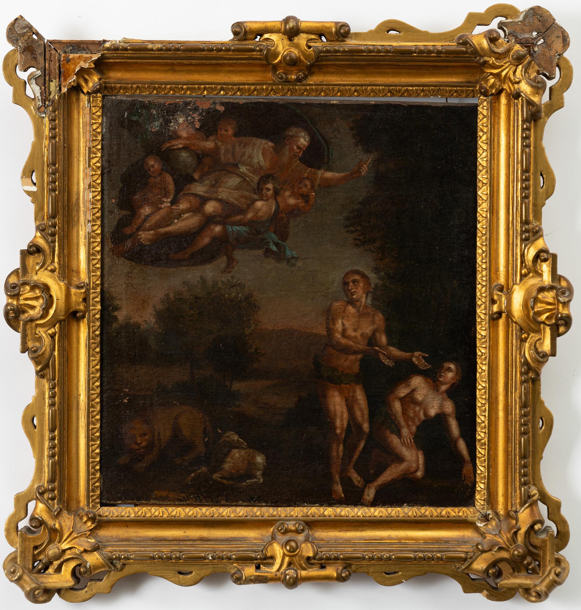 Flemish school, 18th century, God expels Eve and Adam from Paradise.