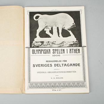 MINNESHÄFTE, "Olympiaden i Athen 1906, redogörelse för sveriges deltagande", genom V.G. Balck, Stockholm 1906.