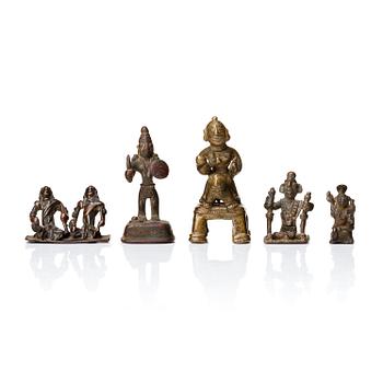 883. A set of five bronze miniature sculptures of deities, India.