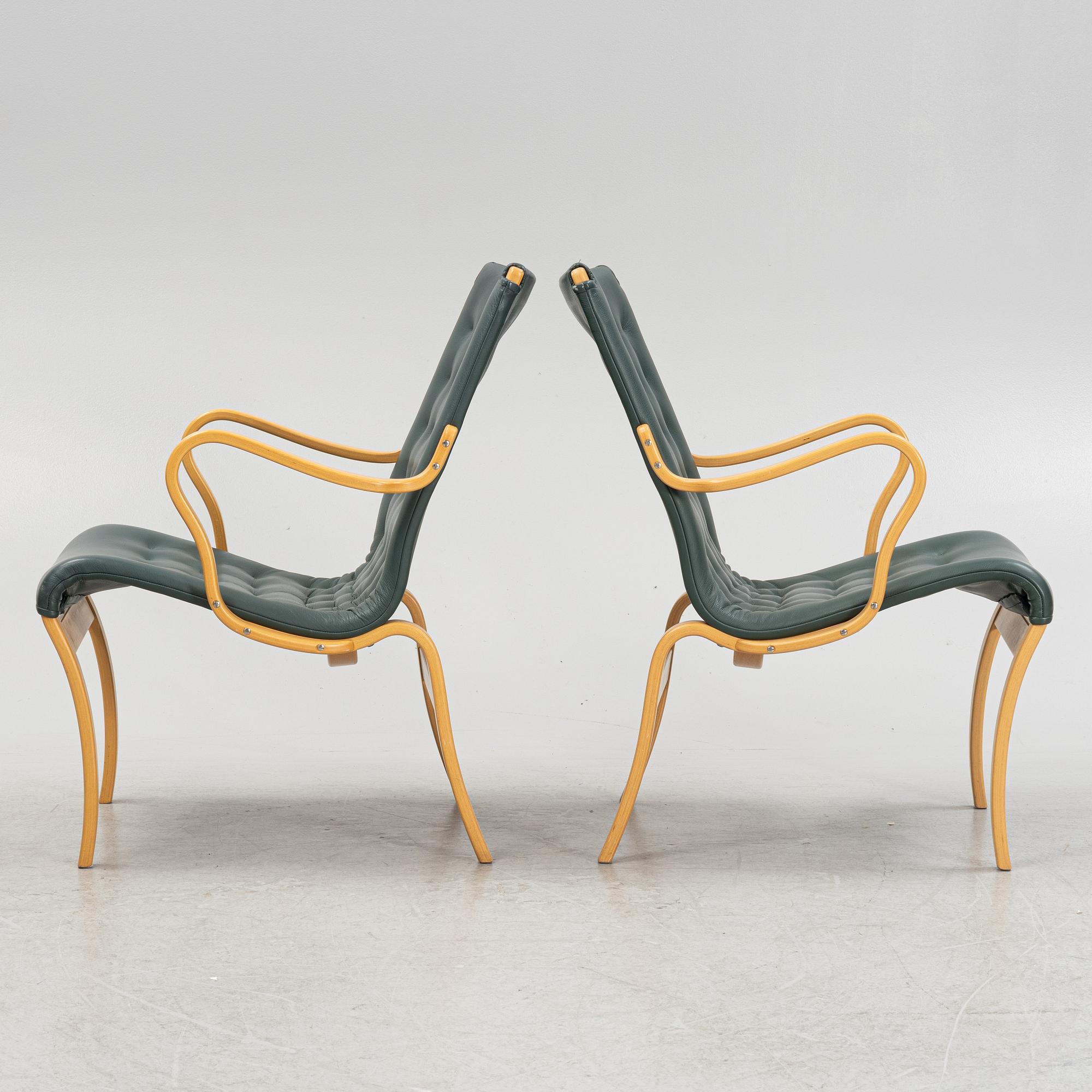 Bruno Mathsson, fåtöljer, par, "Mina", Bruno Mathsson International, Värnamo, 1997.