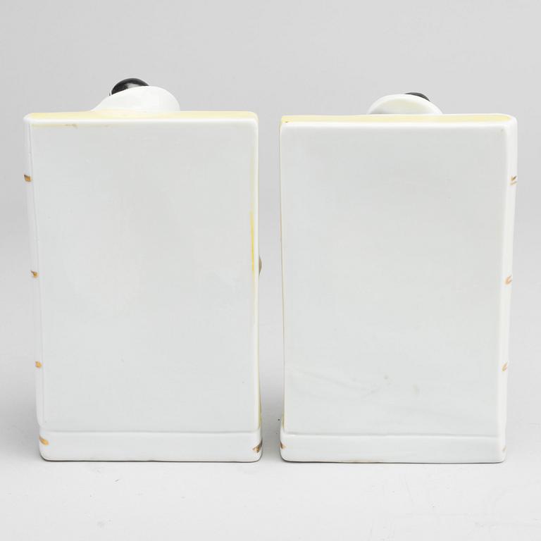 Art Deco pair of porcelain PIERROT PIERRETTE Bookends.