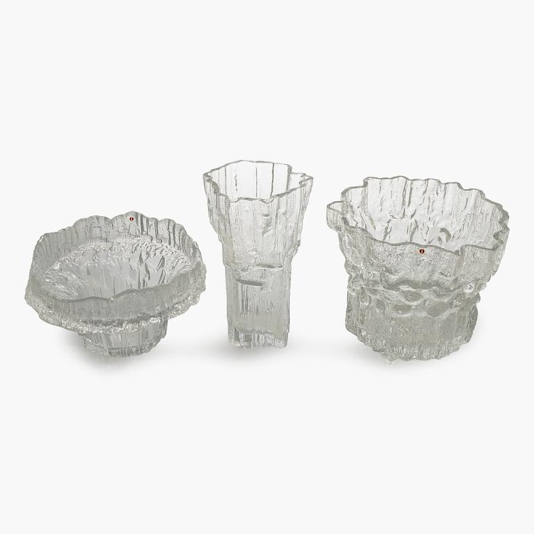 Tapio Wirkkala, a set of three glass vases, Iittala 1960s/70s.