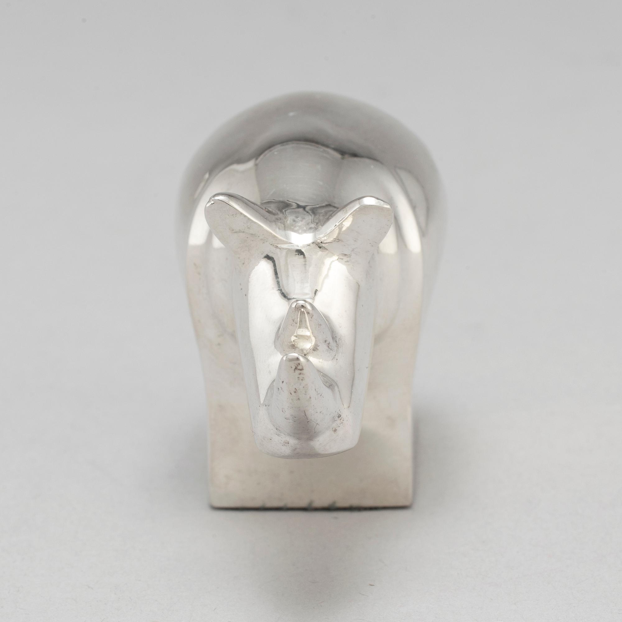 GUNNAR CYRÉN, a zinc silverplate rhinocerus sculpture by Dansk design Japan.
