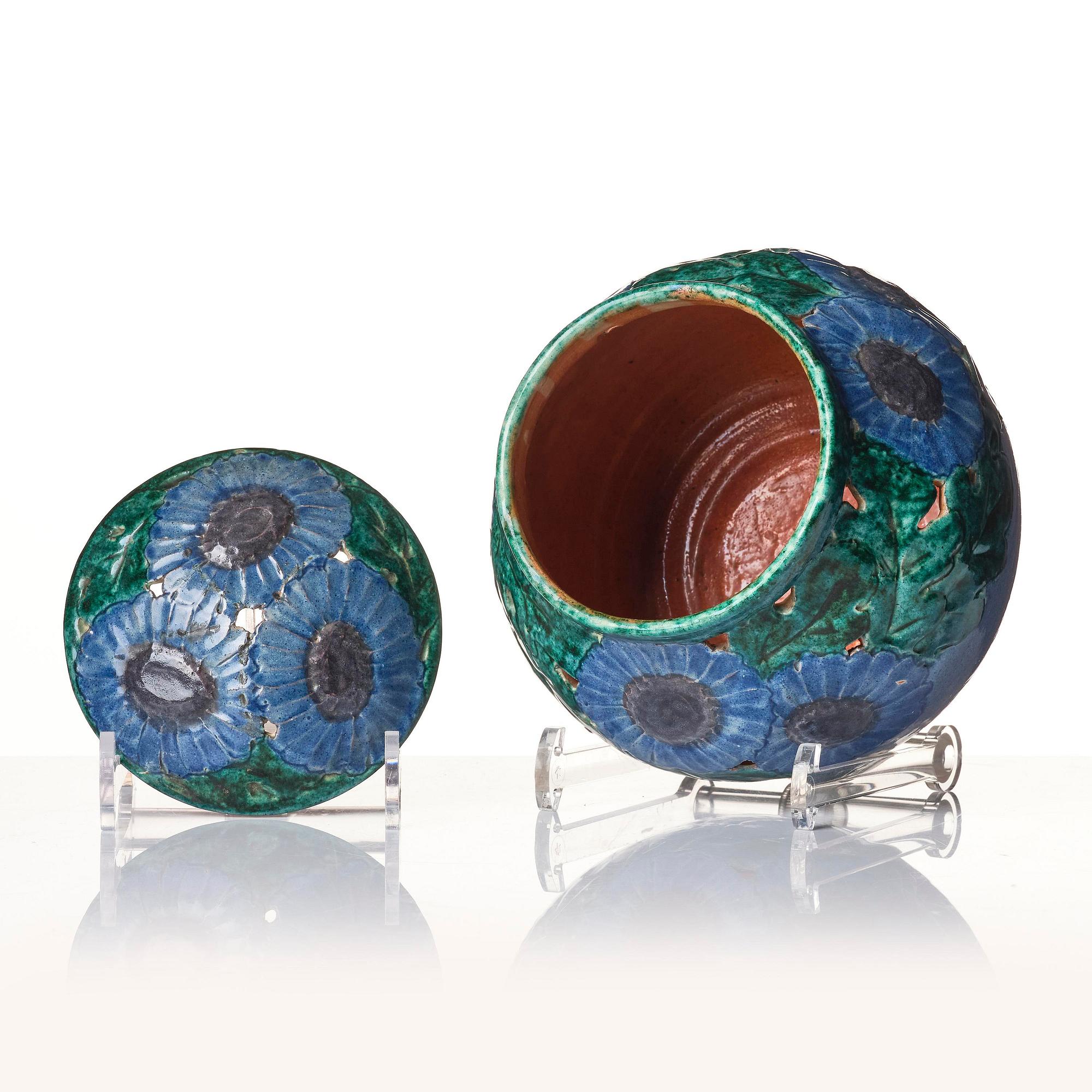 Hilma Persson-Hjelm, a glazed earthenware  art nouveau lidded vase, executed in her own studio, Arvika, 1920, No. 1008.