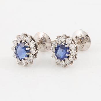 Earrings, a pair, 18K white gold with sapphires and brilliant-cut diamonds.