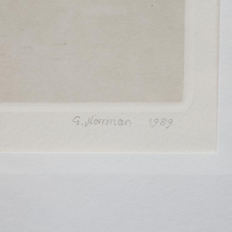 GUNNAR NORRMAN, torrnål, sign, numr 1/15 o dat 1989.