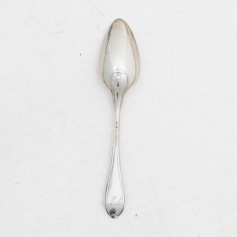 Twelve Swedish silver spoons, mark of Petter Adolf Sjöberg, Stockholm, 1819–1820.
