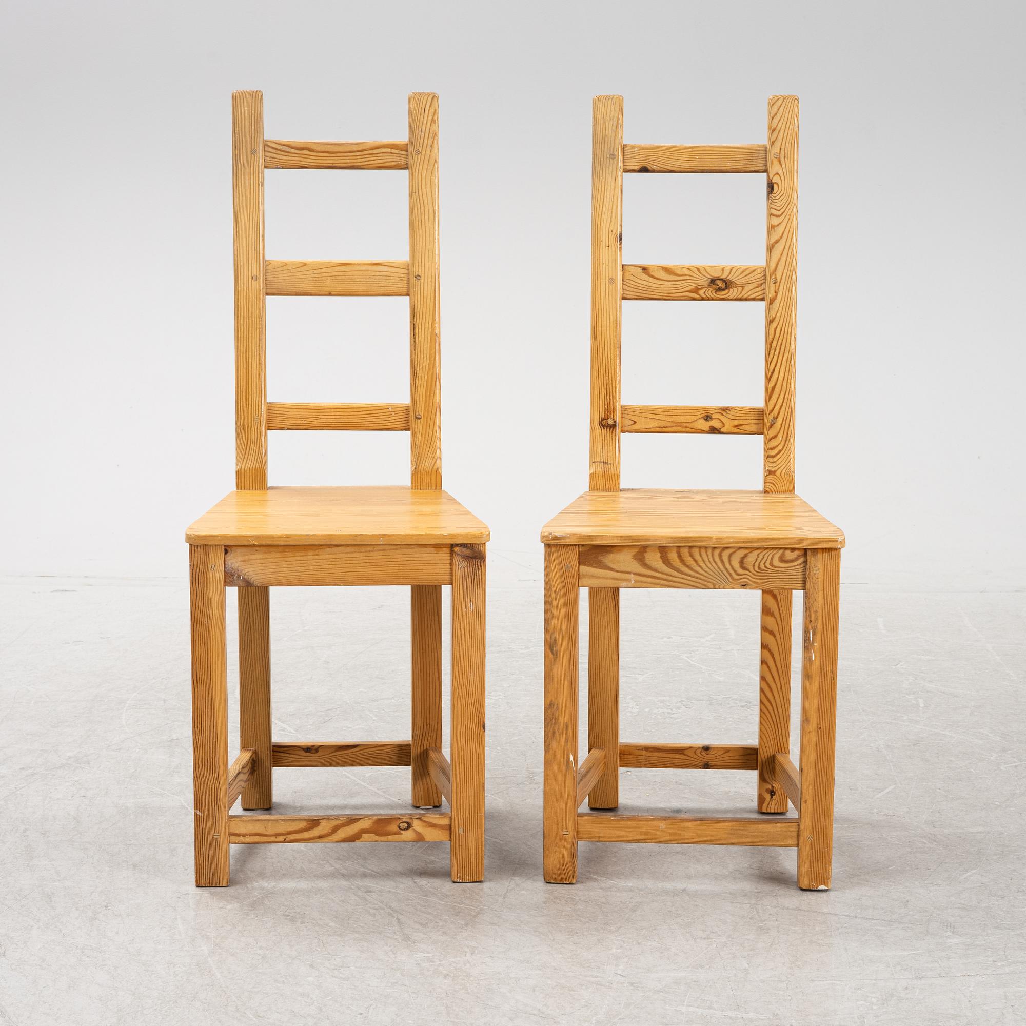 Sven Larsson, a set of six pine chairs, 1970's.