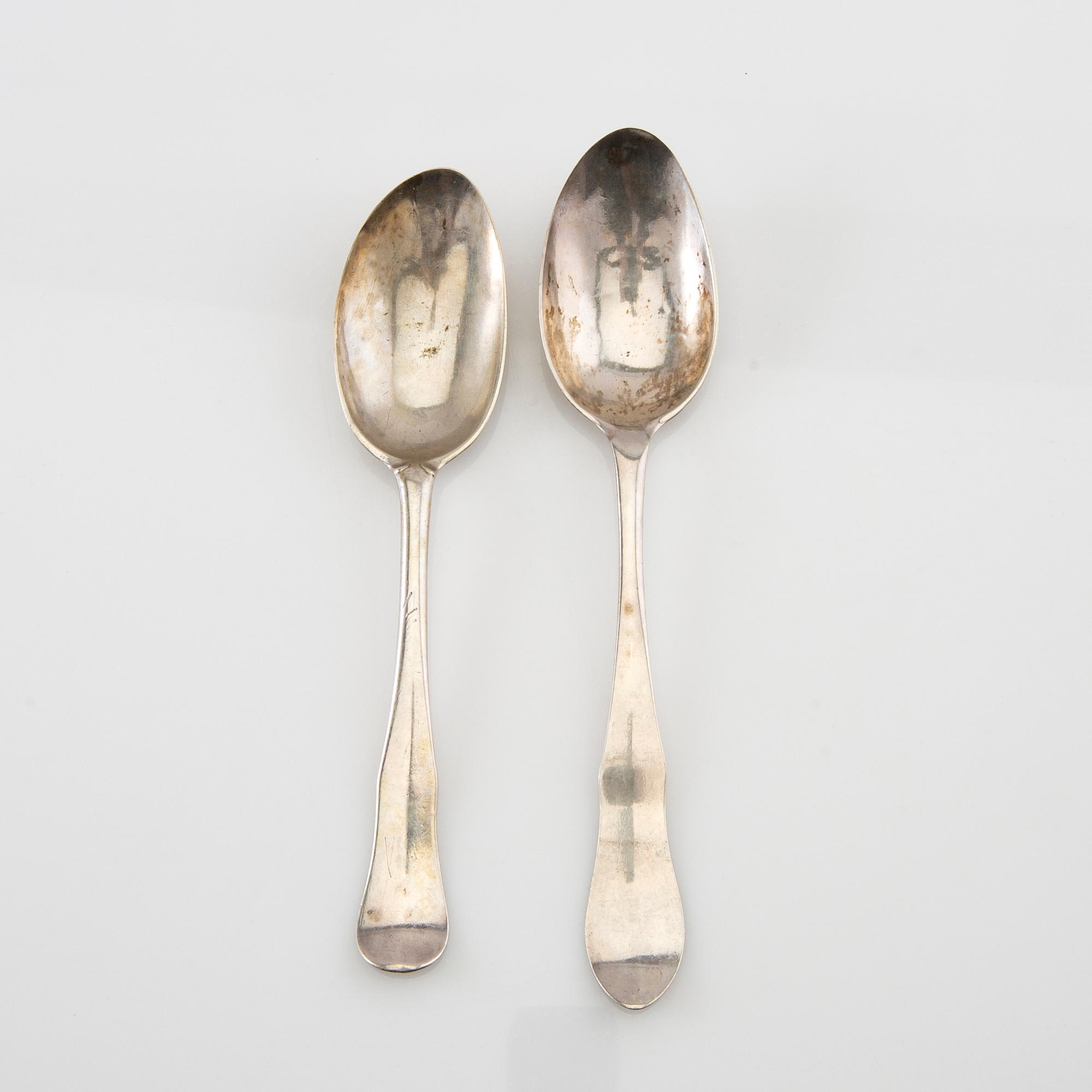 Spoons, two silver, 18th century.