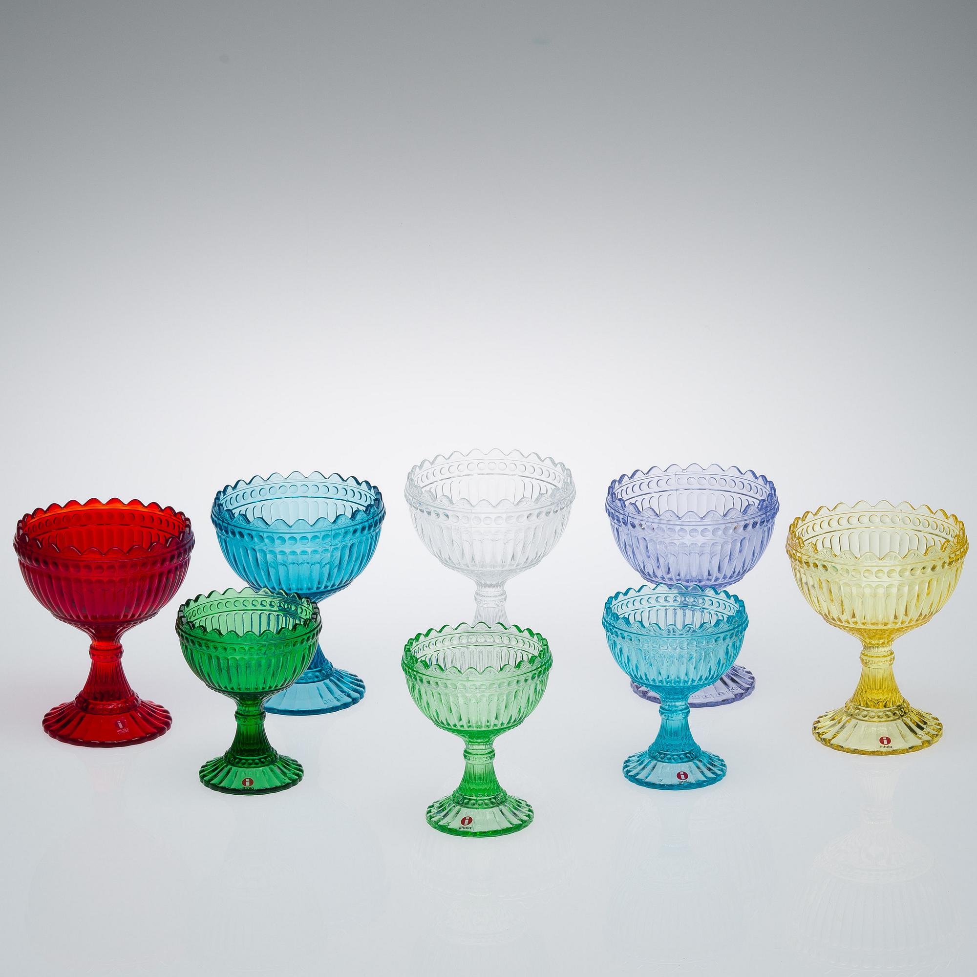SKÅLAR, 7 st, glas, "Mariskooli" Marimekko, Iittala.