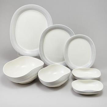 WILHELM KÅGE, 36 servisdelar, flintporslin,  "Grå ränder", Gustavsberg 1945-1969.
