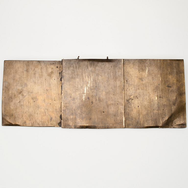 IKON, triptyk, mässing samt emalj, Ryssland 1800-tal.