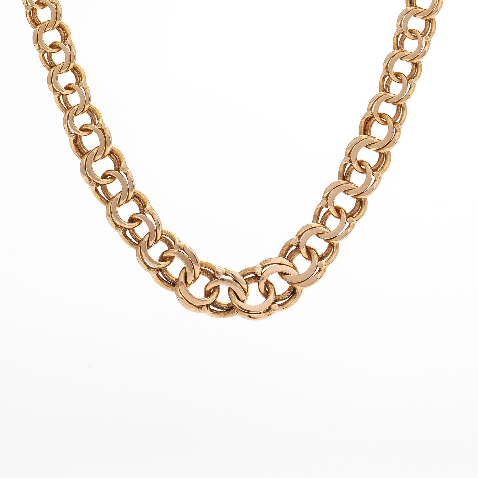 Kaulaketju, bismarck-ketju, 14K kultaa, suomalaiset leimat 1988.