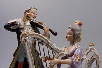 FIGURINER, 3 st, porslin, Rokokostil, Dresden, 1900-talets första hälft.