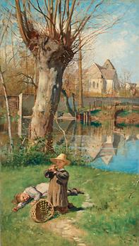 39. Georg Pauli, Pastoral scene on the bank of the Loing.